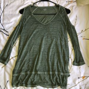 Green cut-shoulder long sleeve